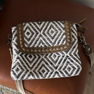Geometric Patterned Brown and White Women's Bag